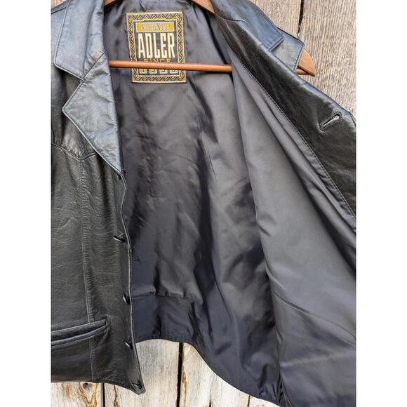 Adler Vintage Men's Black Authentic Collared Leather Motorcycle Biker Vest - Picture 6 of 9